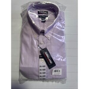Kirkland Signature Mens Non-Iron Dress Shirt Purple Zigzag Stripe 16.5 34/35 NEW